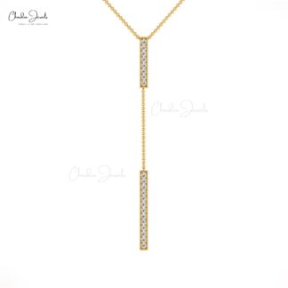 Y Drop Unique Necklace with 2mm White Diamond Bar Pave Set In 14k Real Gold Necklace