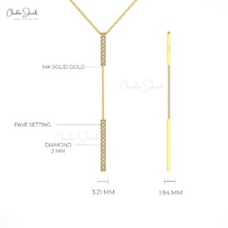 Y Drop Unique Necklace with 2mm White Diamond Bar Pave Set In 14k Real Gold Necklace