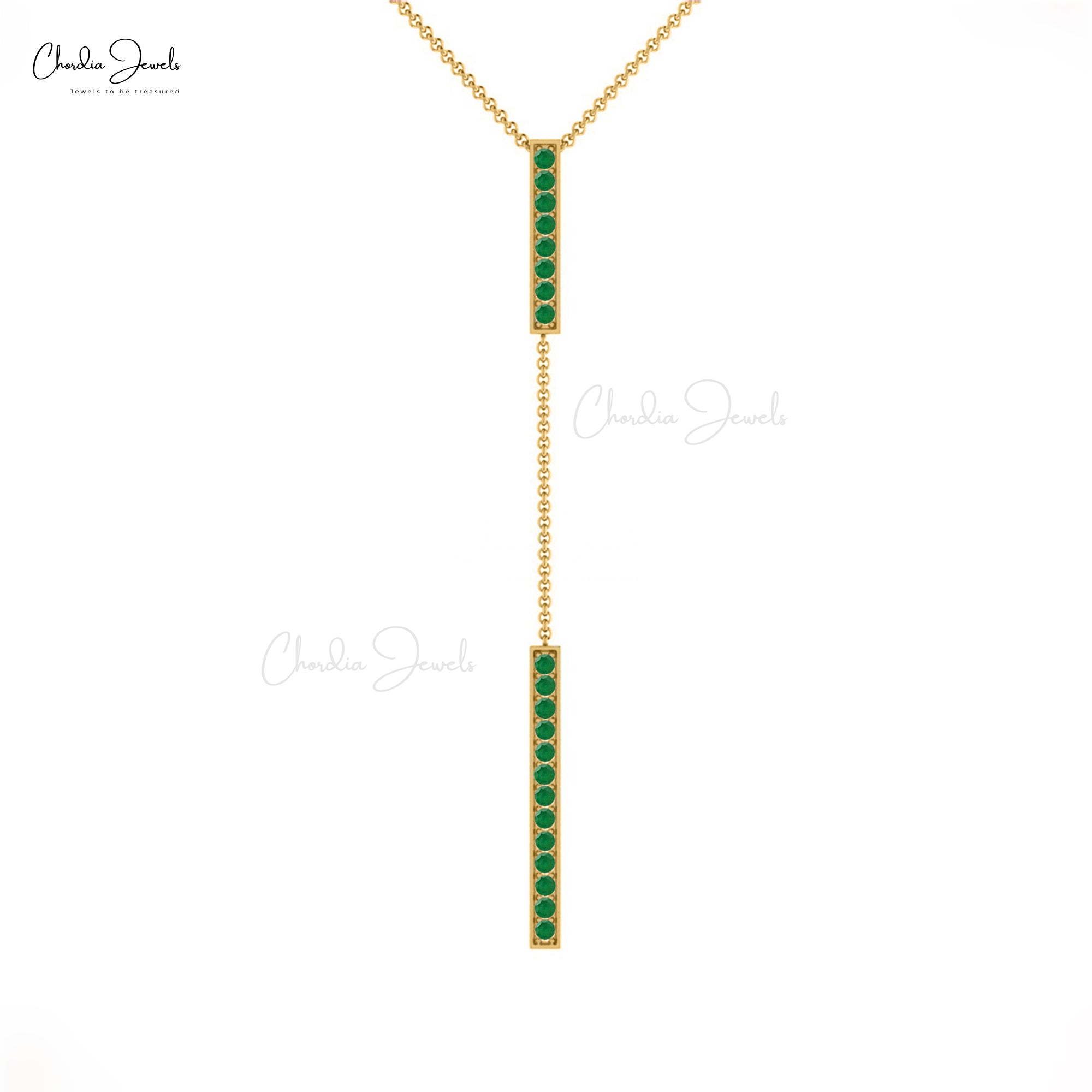 Pure 14k Gold Drop Chain Necklace In 2mm Zambian Emerald Gemstone Necklace For Her