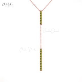 Natural Peridot Gemstone Lariat Necklace In 14k Solid Gold