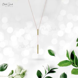 Natural Peridot Gemstone Lariat Necklace In 14k Solid Gold