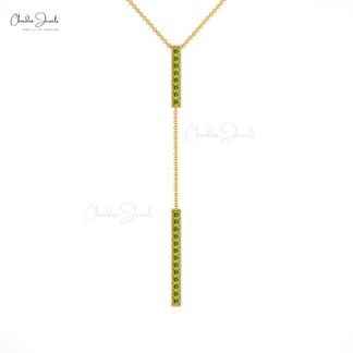 Natural Peridot Gemstone Lariat Necklace In 14k Solid Gold
