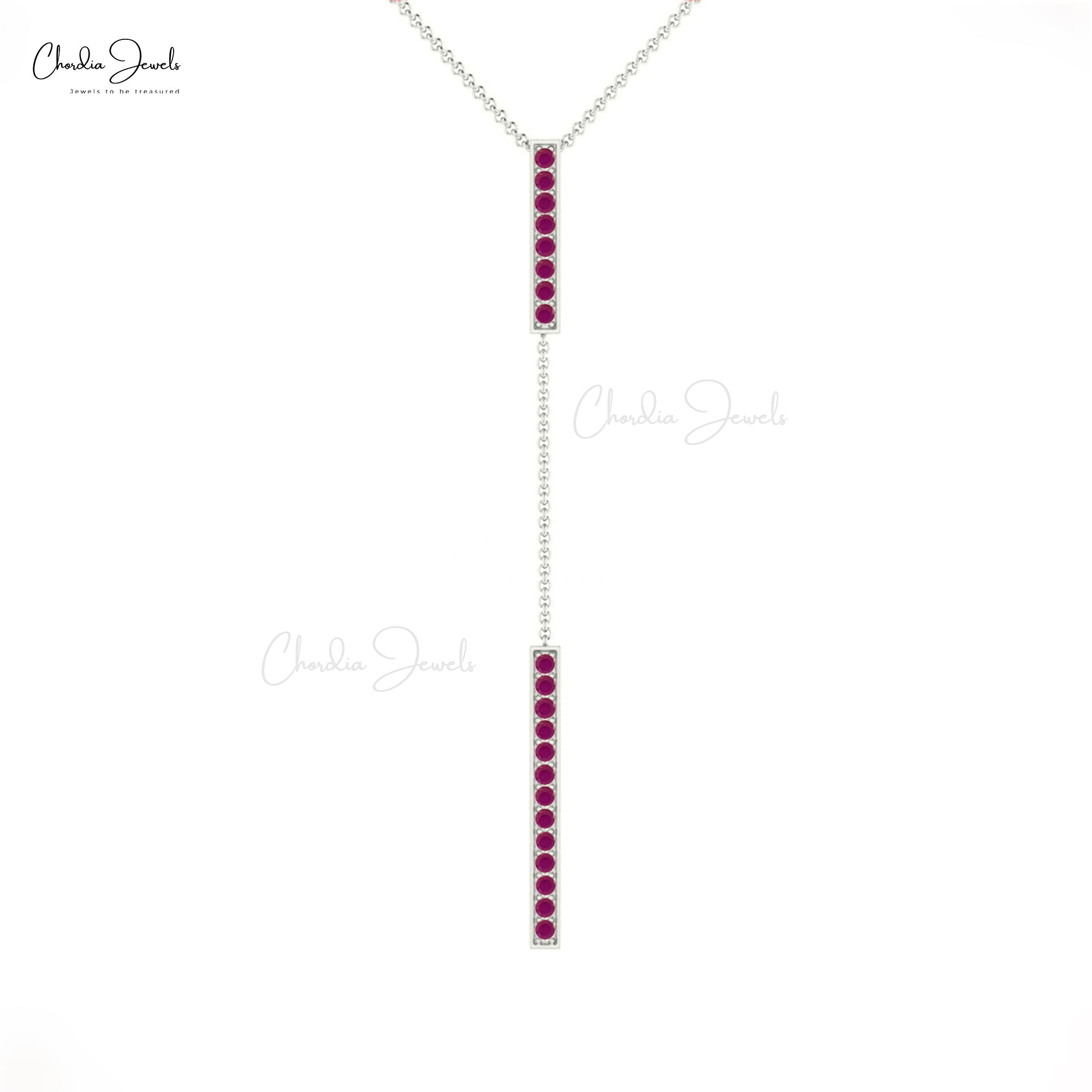 Round Cut Y Drop Pendant With 0.63 Ct Burma Ruby Pave Set in 14k Real Gold Necklaces