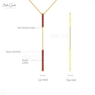 Round Cut Y Drop Pendant With 0.63 Ct Burma Ruby Pave Set in 14k Real Gold Necklaces