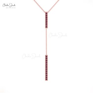 Round Rhodolite Garnet Lariat Drop Chain Pave Necklace in 14k Solid Gold
