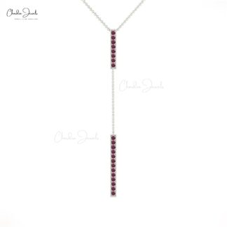 Round Rhodolite Garnet Lariat Drop Chain Pave Necklace in 14k Solid Gold