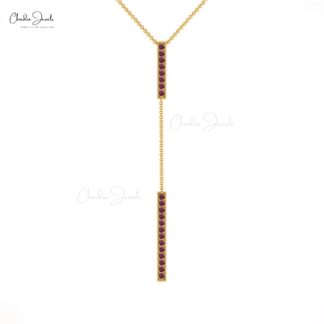 Round Rhodolite Garnet Lariat Drop Chain Pave Necklace in 14k Solid Gold