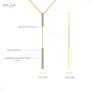 Natural Moonstone Thin Chain Necklace With 2mm Gemstone 14k Real Gold Hallmark Jewelry