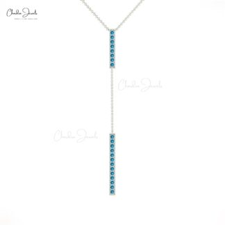 Pave Set Swiss Blue Topaz 14k Solid Gold Long Drop Chain Necklace For Wife