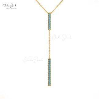 Pave Set Swiss Blue Topaz 14k Solid Gold Long Drop Chain Necklace For Wife