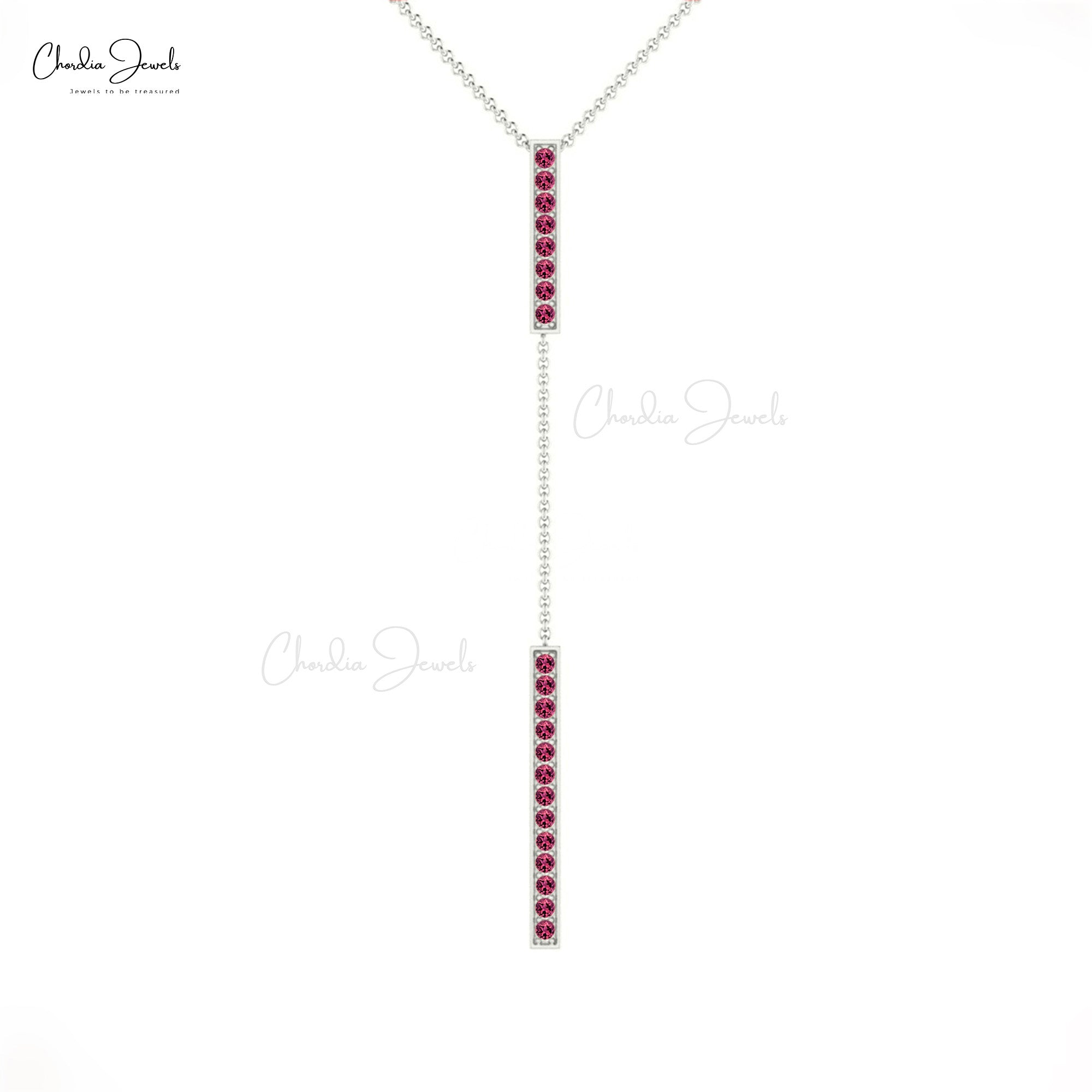 Genuine Pink Tourmaline 14k Solid Gold Long Drop Necklace