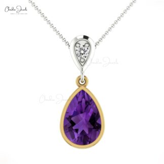 Tear Drop Dangle Pendant In 14k Solid 2 Gold Tone 9x6mm Amethyst Diamond Pendants