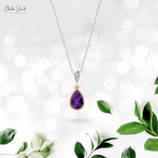 Tear Drop Dangle Pendant In 14k Solid 2 Gold Tone 9x6mm Amethyst Diamond Pendants