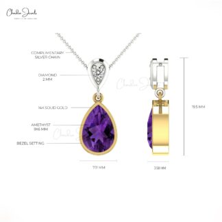 Tear Drop Dangle Pendant In 14k Solid 2 Gold Tone 9x6mm Amethyst Diamond Pendants