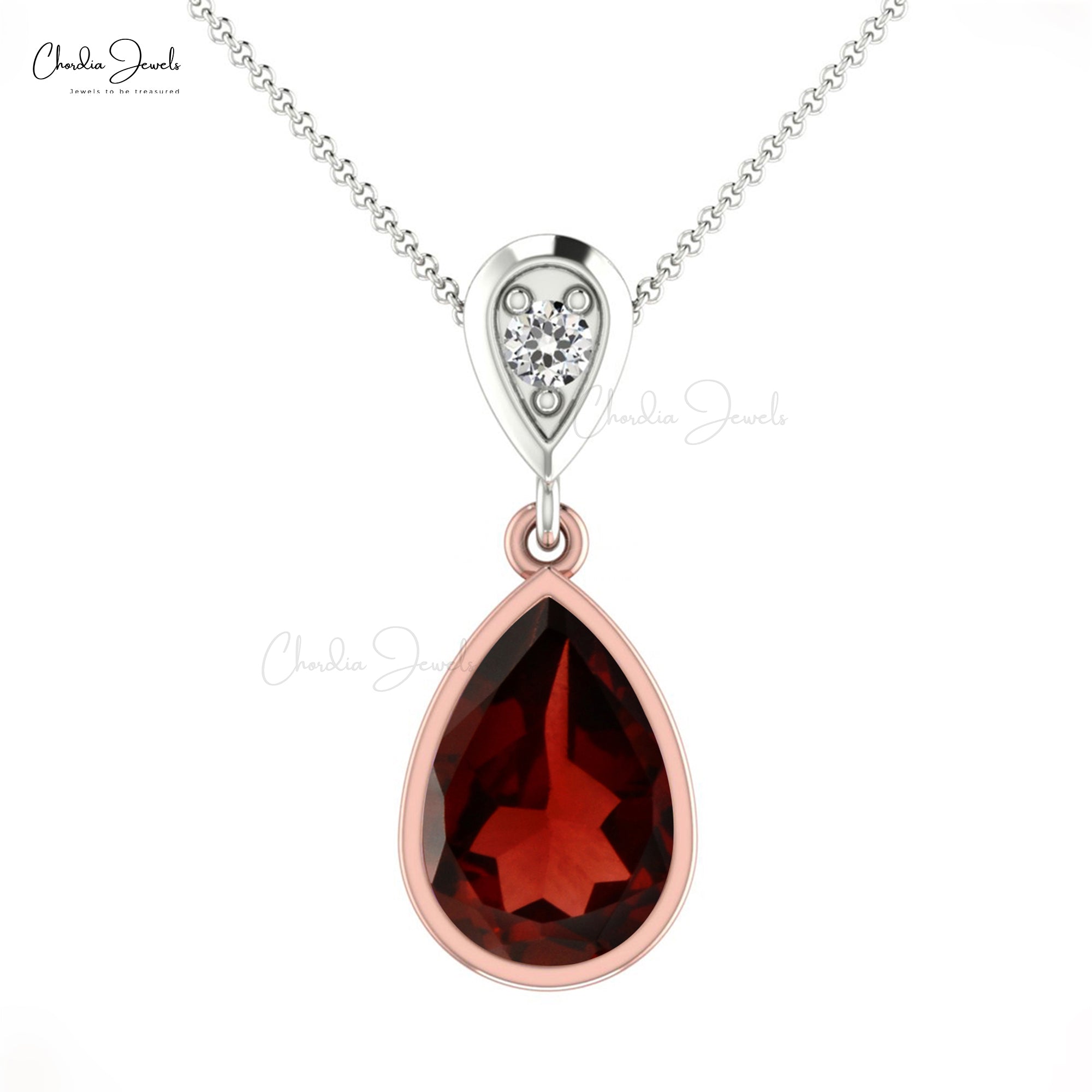 Dangling Gemstone Pendant With 1.61 Ct Red Garnet & Diamond 14k Real Gold 2 Necklace