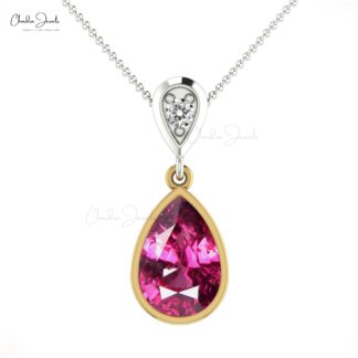Natural Rhodolite Garnet Pendant in 14k Solid Gold