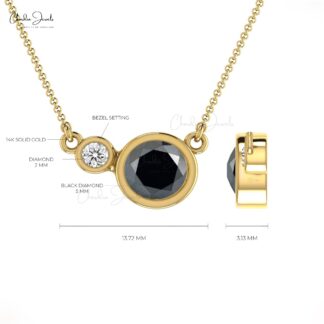 Bezel Set Diamond Necklace In 14k Real Gold Black Diamond April Birthstone Jewelry