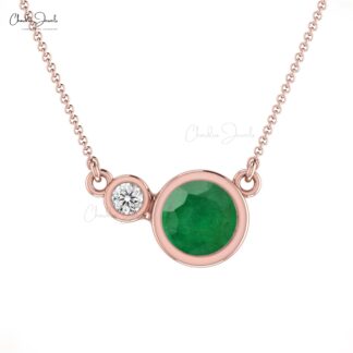 Two Stone Women Necklace In Solid 14k Gold Zambian Emerald And Diamond Chain Necklaces