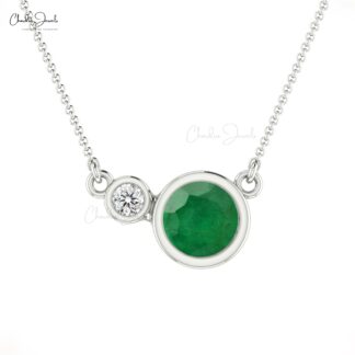 Two Stone Women Necklace In Solid 14k Gold Zambian Emerald And Diamond Chain Necklaces