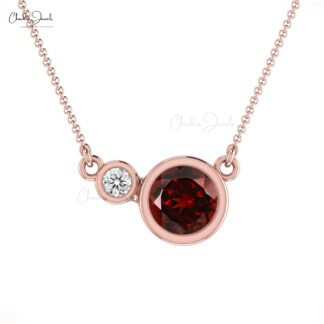 Natural 0.65CT Garnet and Diamond Dual Birthstone Necklace in 14k Solid Gold Jewelry