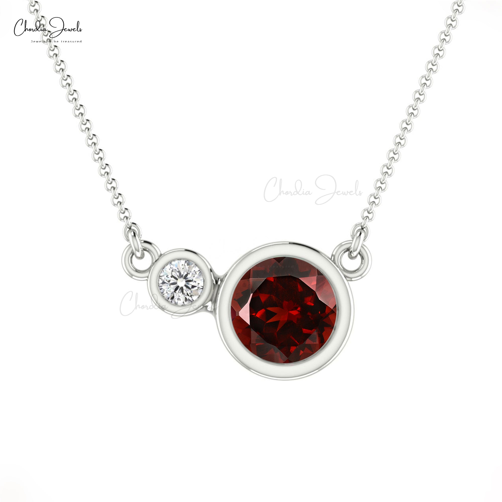 Natural 0.65CT Garnet and Diamond Dual Birthstone Necklace in 14k Solid Gold Jewelry