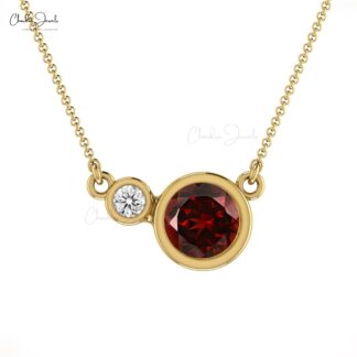 Natural 0.65CT Garnet and Diamond Dual Birthstone Necklace in 14k Solid Gold Jewelry