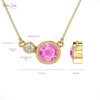 Dual Birthstone Necklace In 14k Real Gold Pink Sapphire 0.56 Ct Gemstone & Diamond Jewelry
