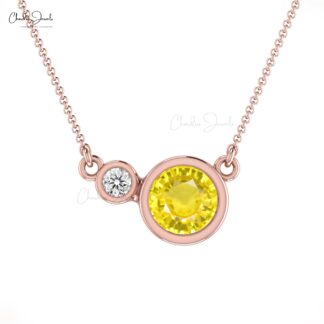 Diamond Chain Necklace With 5mm Yellow Sapphire 14k Solid Gold Hallmark Necklaces