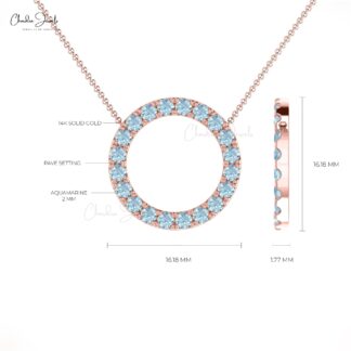 Open Circle Necklace With Round Aquamarine 14k Solid Gold Dainty Eternity Necklace For Mom