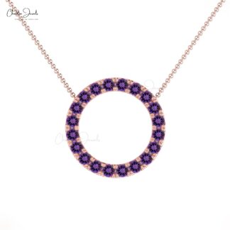 Round Amethyst Circle Necklace With 1.2 Ct Gemstone Fine Jewelry in 14k Solid Gold