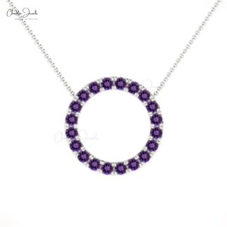Round Amethyst Circle Necklace With 1.2 Ct Gemstone Fine Jewelry in 14k Solid Gold