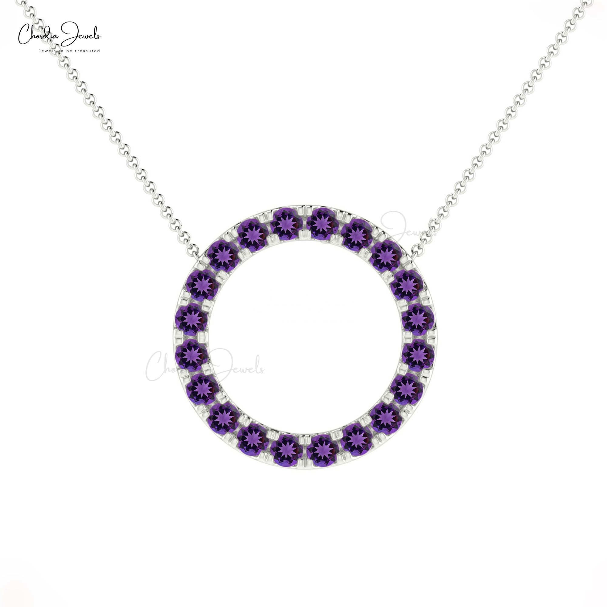 Round Amethyst Circle Necklace With 1.2 Ct Gemstone Fine Jewelry in 14k Solid Gold