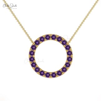Round Amethyst Circle Necklace With 1.2 Ct Gemstone Fine Jewelry in 14k Solid Gold
