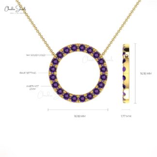 Round Amethyst Circle Necklace With 1.2 Ct Gemstone Fine Jewelry in 14k Solid Gold