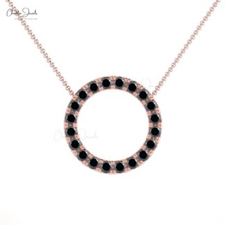 Dainty Black Diamond Eternity Necklace with 14k Solid Gold Open Circle Fine Jewelry