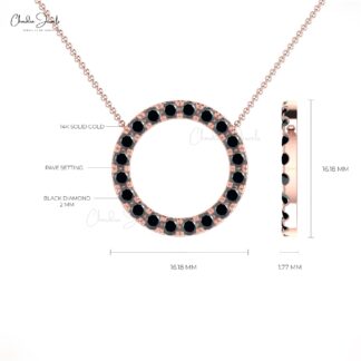 Dainty Black Diamond Eternity Necklace with 14k Solid Gold Open Circle Fine Jewelry