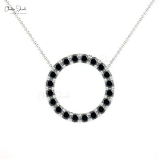 Dainty Black Diamond Eternity Necklace with 14k Solid Gold Open Circle Fine Jewelry