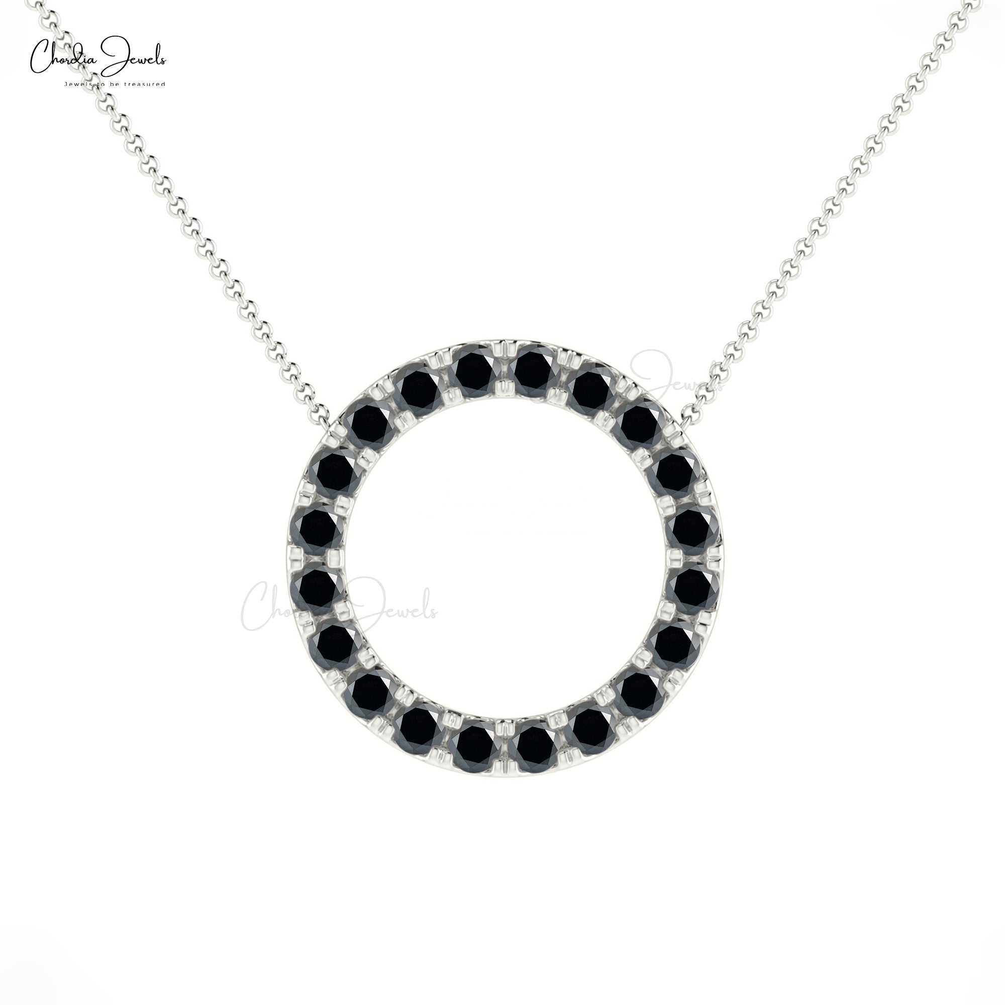 Dainty Black Diamond Eternity Necklace with 14k Solid Gold Open Circle Fine Jewelry