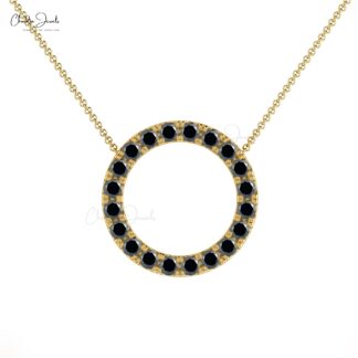 Dainty Black Diamond Eternity Necklace with 14k Solid Gold Open Circle Fine Jewelry