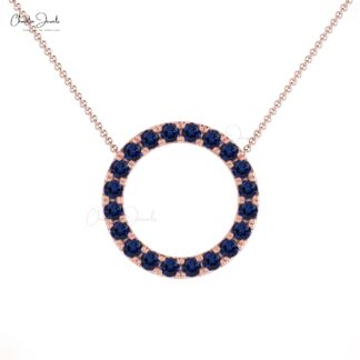 Eternity Circle Chain Necklace In 14k Solid Gold Blue Sapphire Hallmarked Jewelry