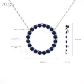 Eternity Circle Chain Necklace In 14k Solid Gold Blue Sapphire Hallmarked Jewelry