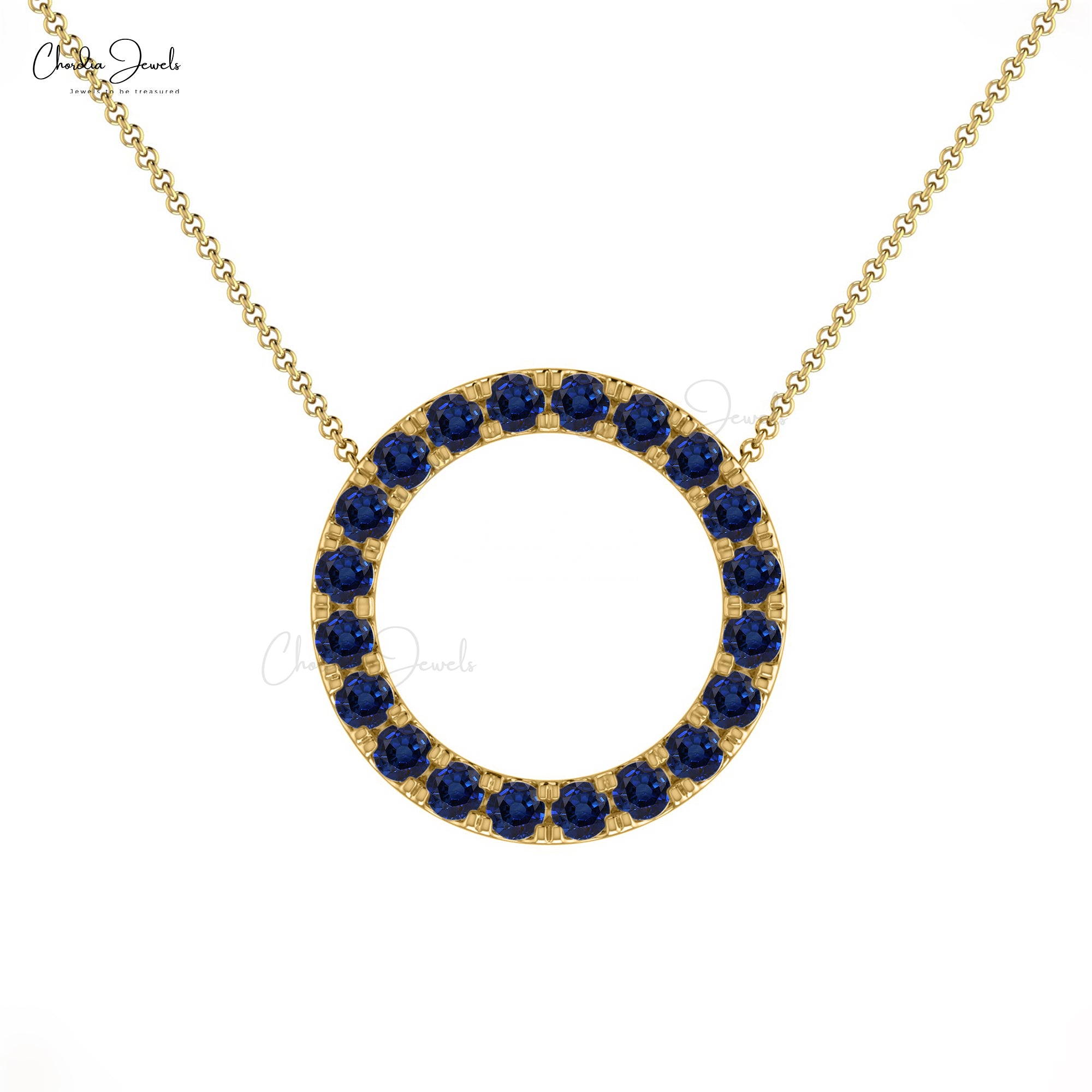 Eternity Circle Chain Necklace In 14k Solid Gold Blue Sapphire Hallmarked Jewelry