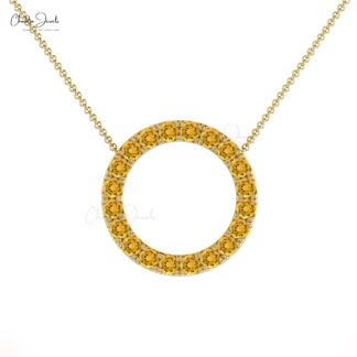 Brilliant Cut Karma Necklace in Real 14k Gold Citrine 1 Ct Gemstone Circle Chain Necklace