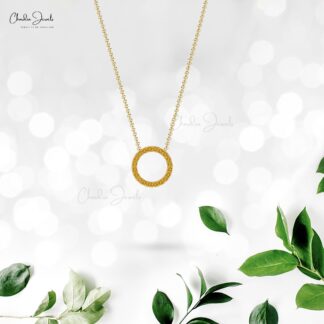 Brilliant Cut Karma Necklace in Real 14k Gold Citrine 1 Ct Gemstone Circle Chain Necklace