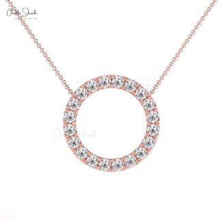 Open Circle Women Necklace With 0.60 Ct Diamond Pave Set Necklace In 14k Solid Gold