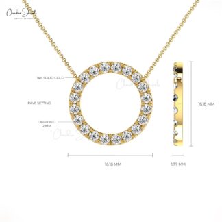 Open Circle Women Necklace With 0.60 Ct Diamond Pave Set Necklace In 14k Solid Gold