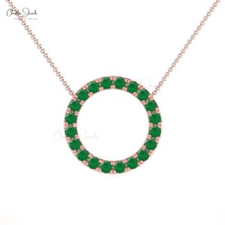 Round Circle Eternity Necklace In 14k Real Gold Zambian Emerald 2mm Gemstone Necklace
