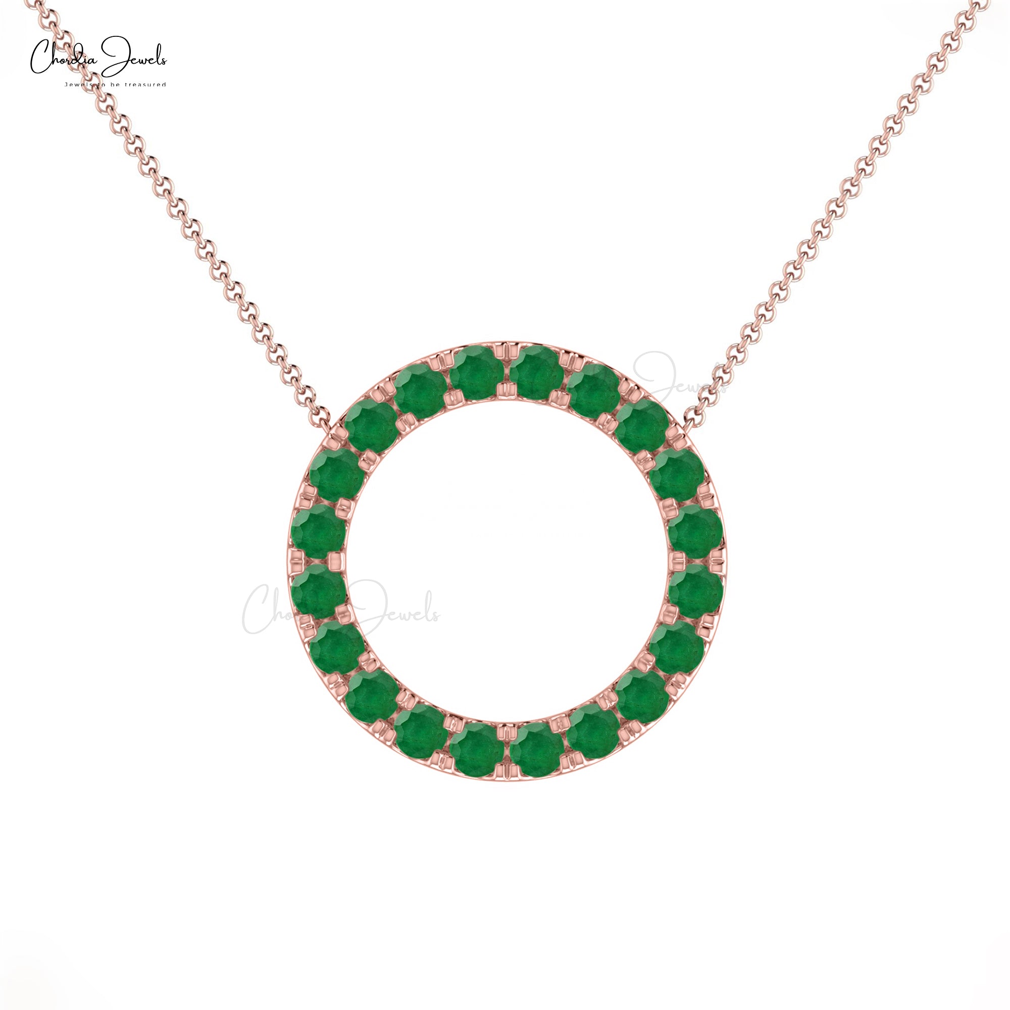 Round Circle Eternity Necklace In 14k Real Gold Zambian Emerald 2mm Gemstone Necklace