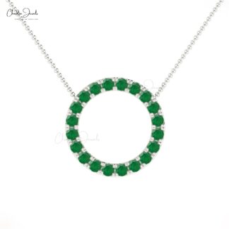 Round Circle Eternity Necklace In 14k Real Gold Zambian Emerald 2mm Gemstone Necklace