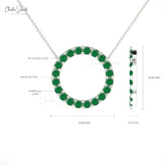 Round Circle Eternity Necklace In 14k Real Gold Zambian Emerald 2mm Gemstone Necklace